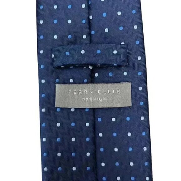 Perry Ellis Premium Silk Tie Blue Polka Dot Print - Picture 6 of 7